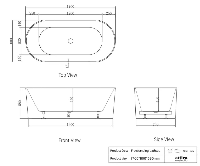 Noosa Bath 1700mm Gloss White