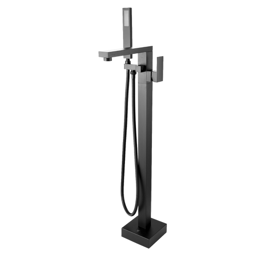 Square Gun Metal Grey Freestanding Bath Mixer With Handheld Shower