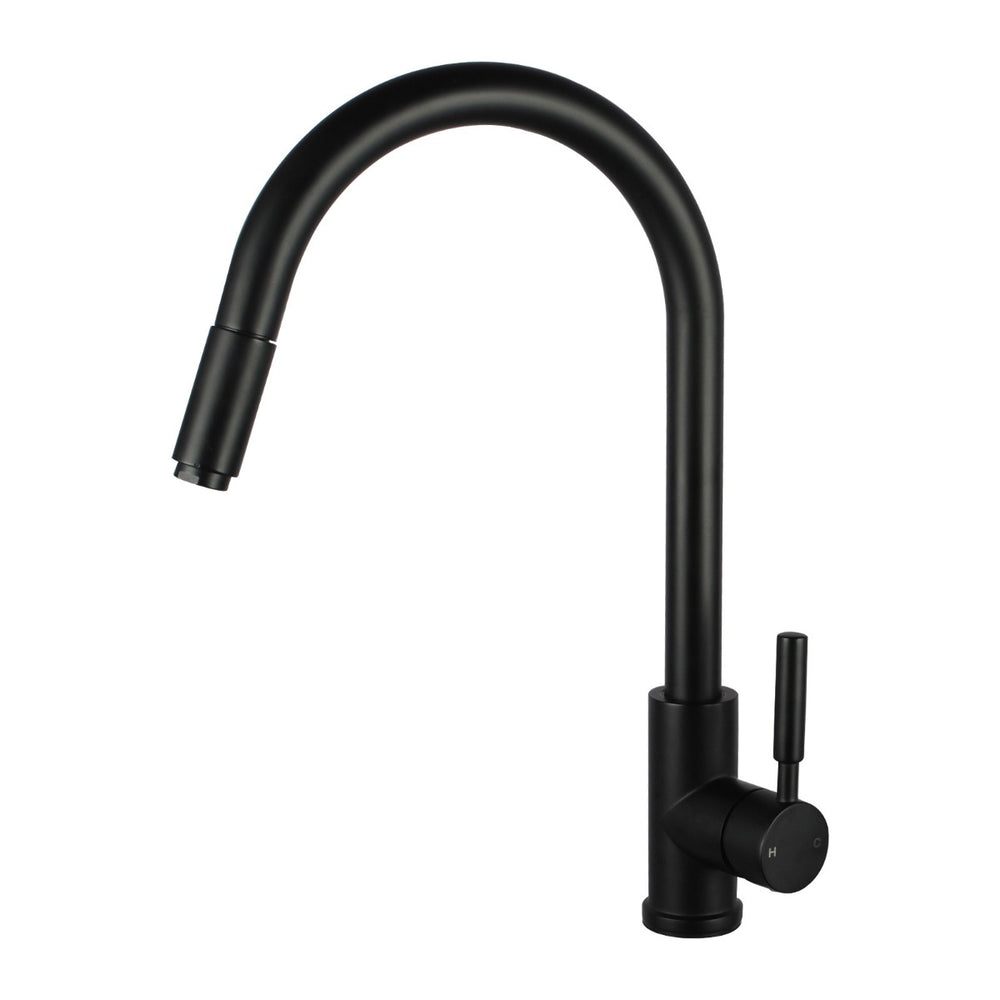 Round Black Pull Out Kitchen Sink Mixer Tap