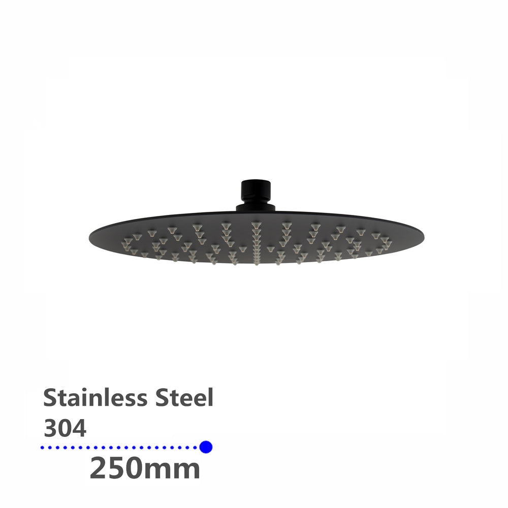 Super-slim Round Black Rainfall Shower Head 250mm