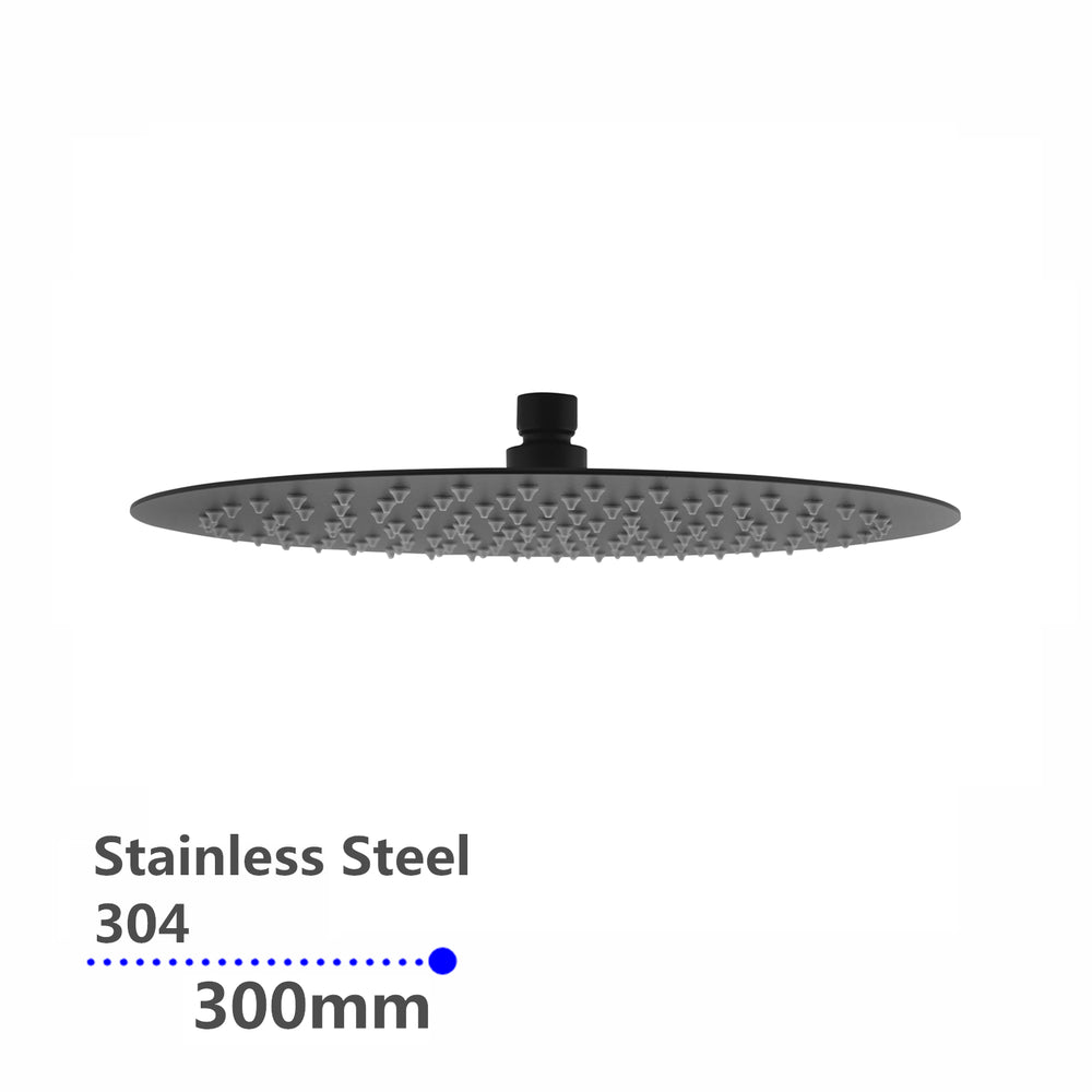 Super-slim Round Black Rainfall Shower Head 300mm