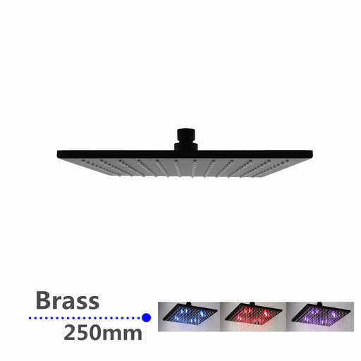 Square Black LED Rainfall Shower Head 250mm