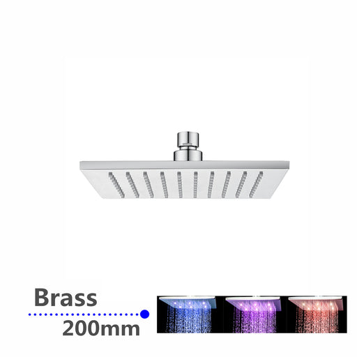 Square Chrome LED Rainfall Shower Head 200mm