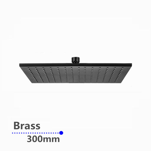 Square Black Brass Rainfall Shower Head 300mm