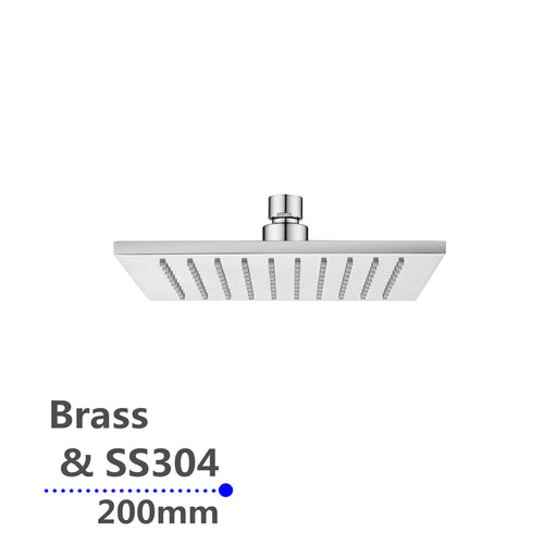 Square Chrome Rainfall Brass Shower Head 200mm