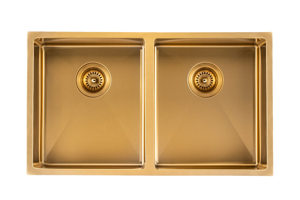 Brushed Gold 820x457x230mm 1.2mm Handmade Top/Undermount Double Bowls Kitchen Sink